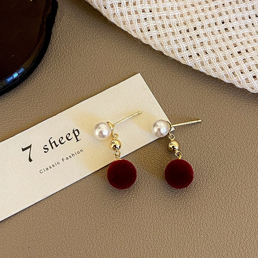 Retro Red Flocking Light Stud Earrings