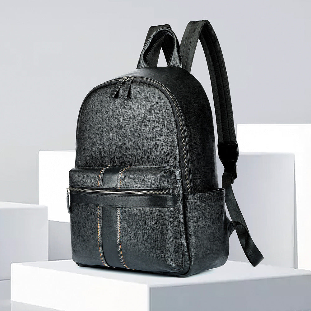 Mochila de cuero con capa superior de gran capacidad informal a la moda para hombre