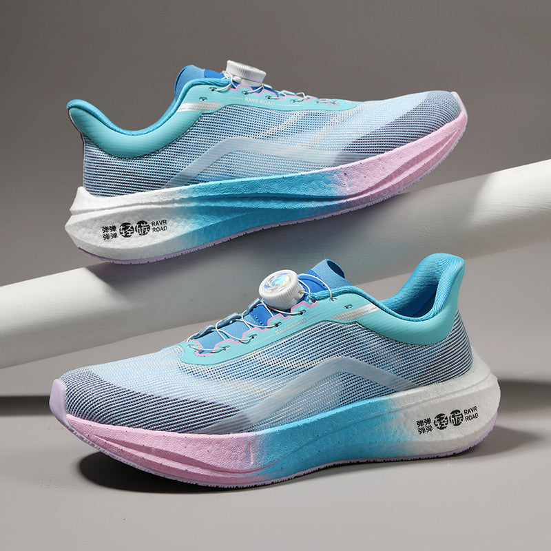 Zapatos de carreras con placa de carbono y palomitas de maíz con botón giratorio