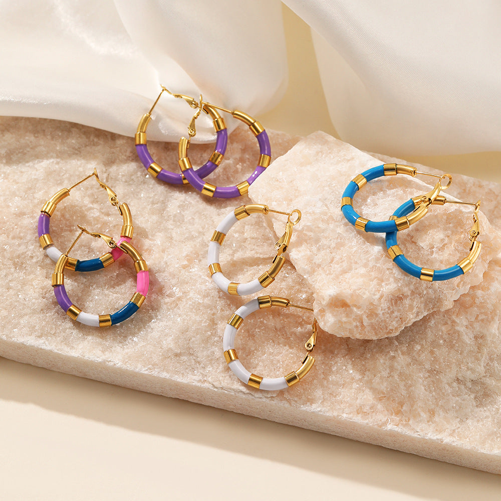 Pendientes de acero inoxidable con collar de aceite colorido INS