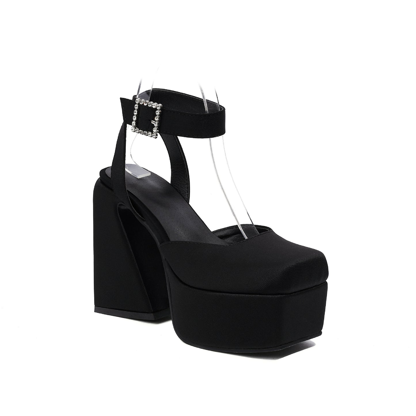 Sandales à talons hauts épais avec boucle mate pour femmes