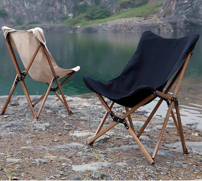 Chaise de Camping pliante en bois, tuyau en aluminium, Grain de bois, loisirs portables