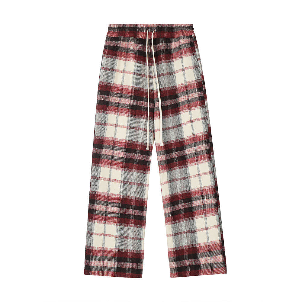 Plaid Men's Baggy Straight Trousers