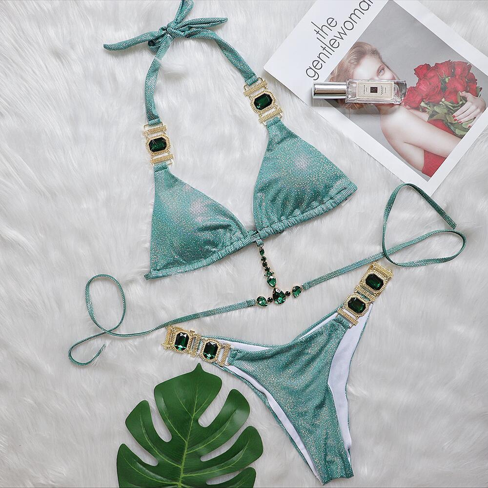Ensemble bikini à paillettes et liens à nouer