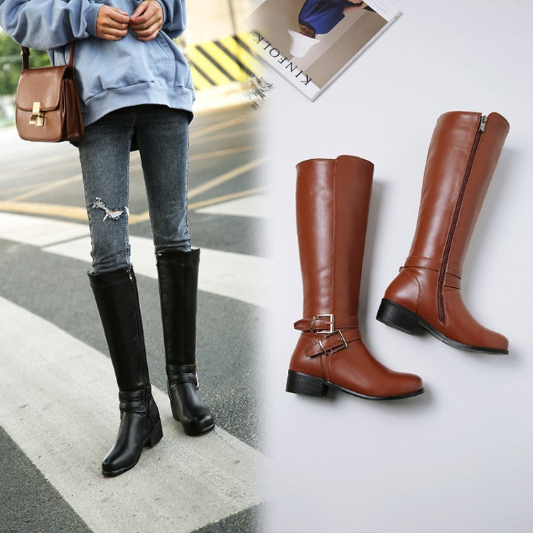 Bottes hautes à talons épais épais pour femmes