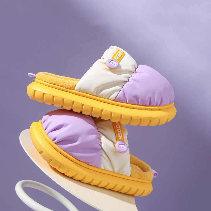 Pantoufles en coton de couleurs mélangées, chaussures d'hiver chaudes d'intérieur antidérapantes pour Couple, chaussures de maison à semelles épaisses pour femmes, pantoufles de maison floues à la mode