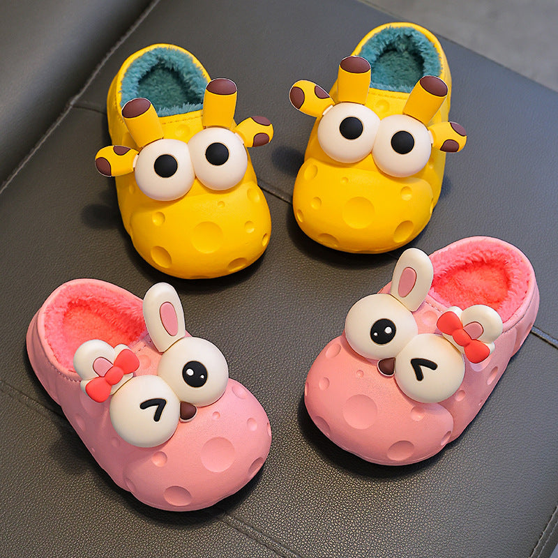 Pantoufles en coton pour bébés, pantoufles en coton pour garçons et filles, chaudes avec velours, pantoufles en coton pour enfants