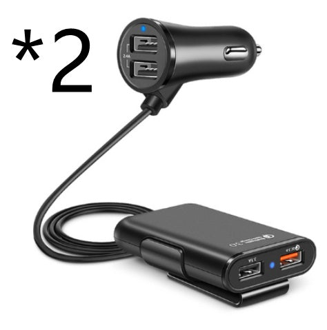 Compatible con el cargador de coche del asiento trasero QC3.0 2.4A3.1A 4 USB con cable un clip