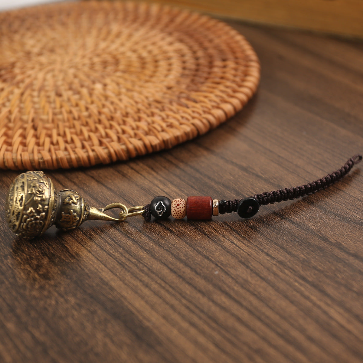 Pendentif porte-clés rétro en cuivre pur, gourde riche, ouverture centrale