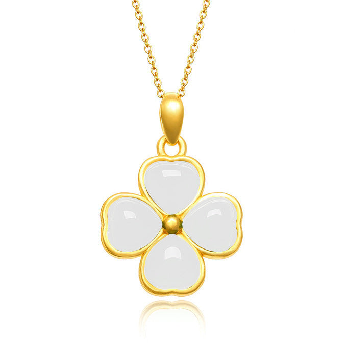 Clover Emerald Tourmaline Pendant Vintage Petal Necklace