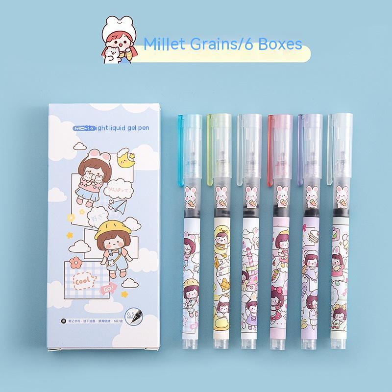Stylo gel à séchage rapide, liquide droit, dessin animé mignon, en boîte