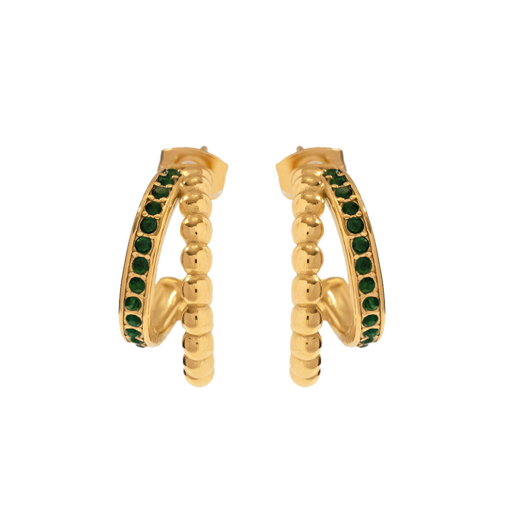 Boucles d'oreilles Lvzuan polyvalentes en forme de C, double couche, incrustées de boules dorées
