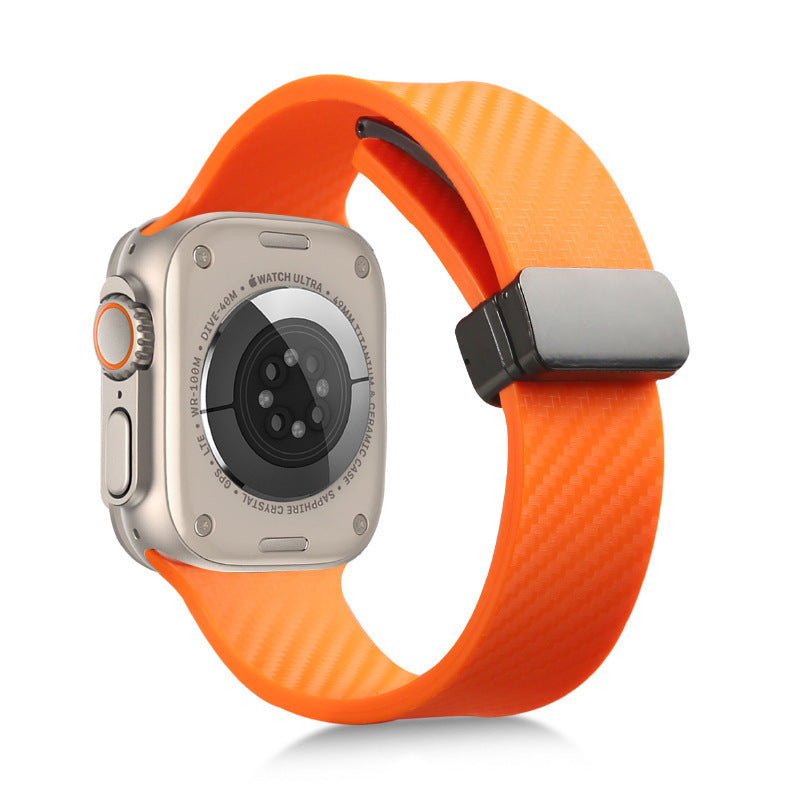 Suitable Watch Band Double Color Carbon Fiber Pattern Magnetic Buckle Silicone Strap