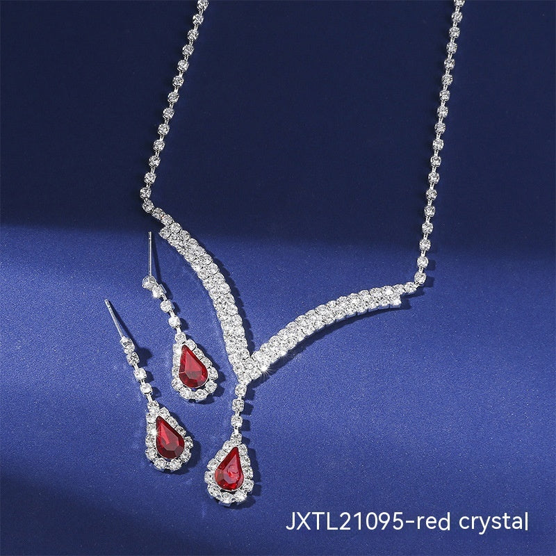 Suite de colliers et boucles d'oreilles en strass avec chaîne à griffes exquise