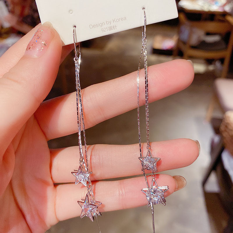Boucles d'oreilles suspendues cinq étoiles en Zircon, super fée, plus que frangées