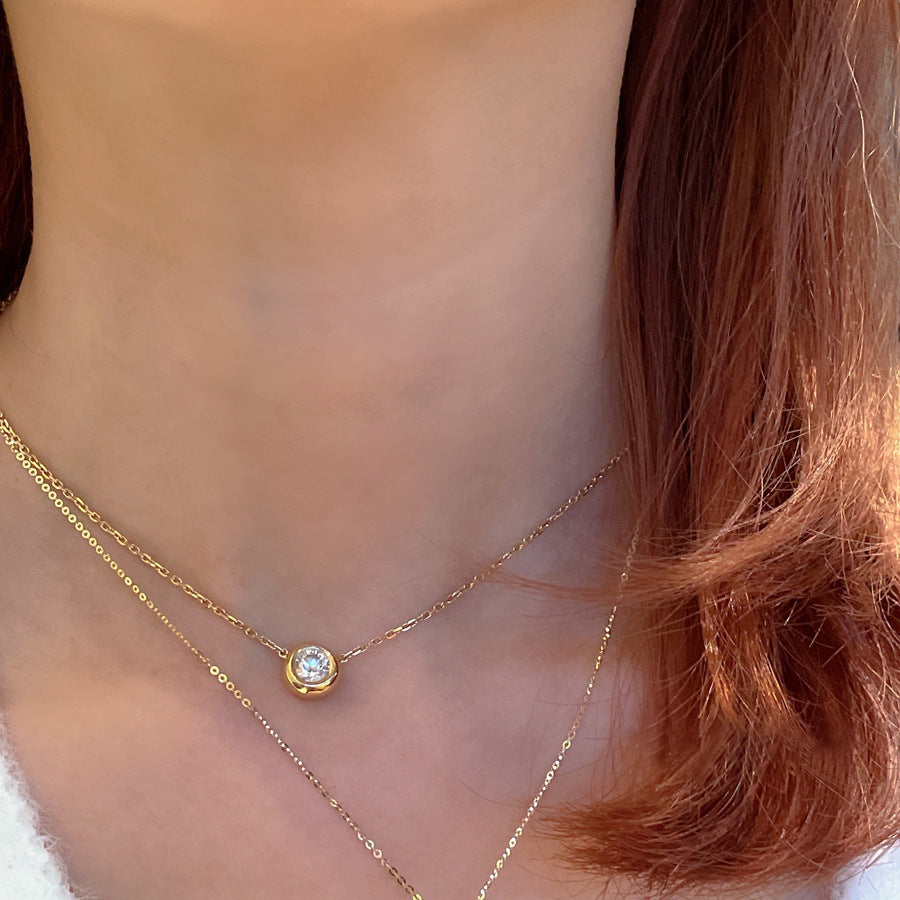 S925 Sterling Silver Single Diamond Bubble Necklace