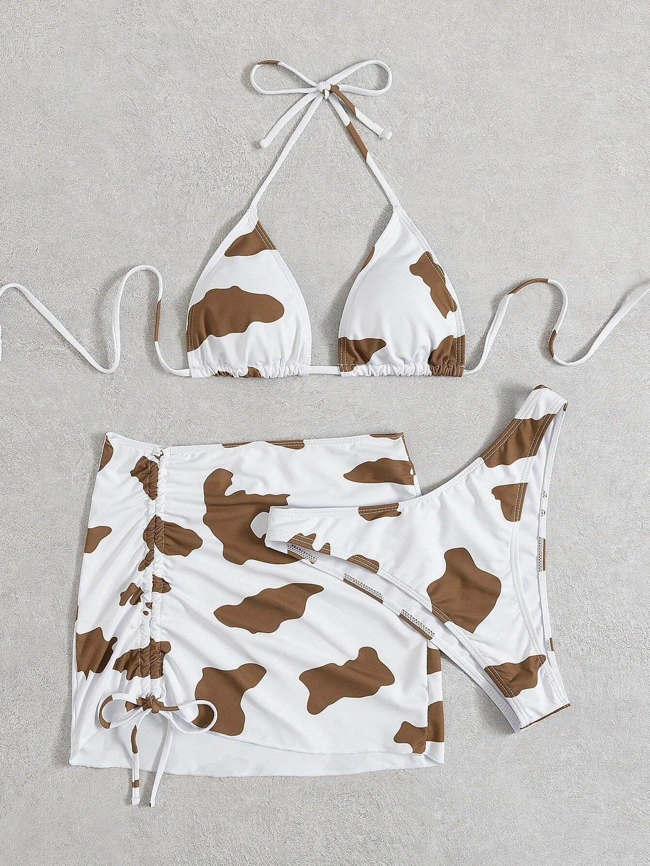 Maillot de bain trois pièces imprimé vache pour femme
