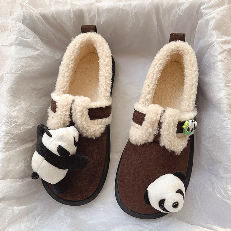 Chaussures en coton Panda de dessin animé épais doublées de polaire d'agneau mignonnes