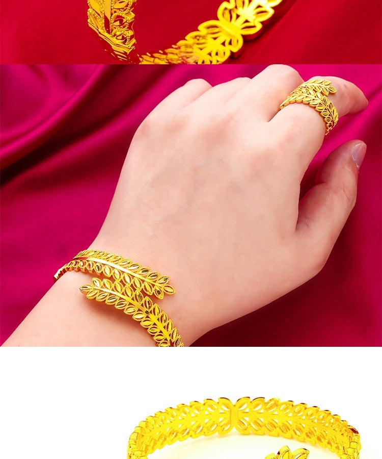 Brazalete con forma de anillo para mujer, diseño de trigo, pavo real