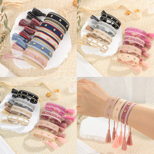 XINGX Square Rivet Braided Tassel Bracelet
