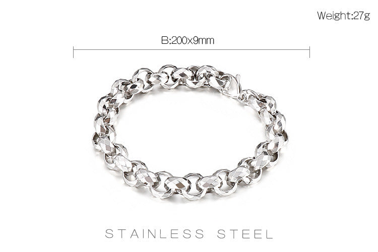 Bracelet pour homme en acier titane avec chaîne à surface multi-coupe