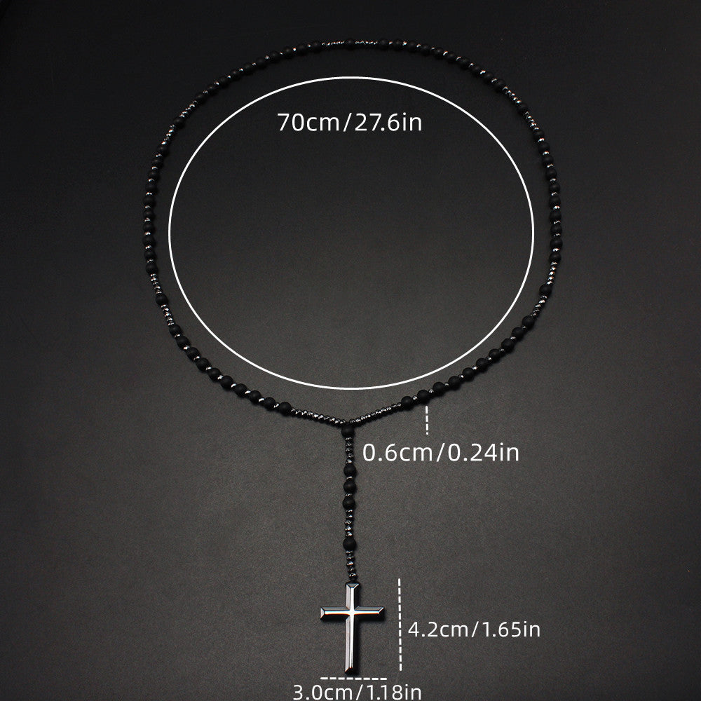 Natural Stone Beads Cross Sweater Chain