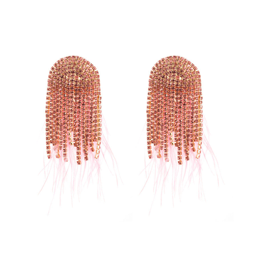 Feather Female Baroque Style Diamond Claw Chain Earrings
