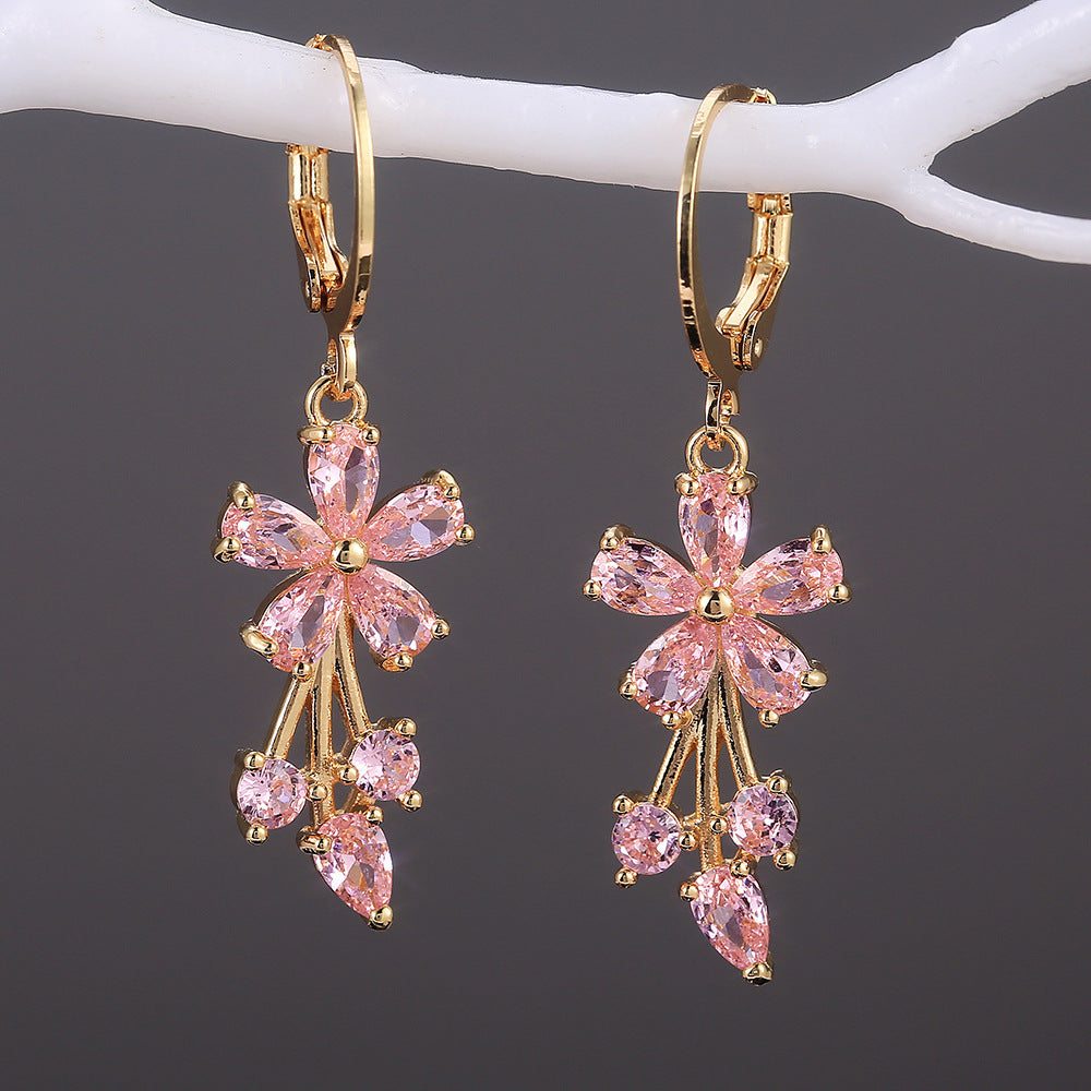 Boucles d'oreilles à fleurs en Zircon incrustées de cuivre OL à la mode