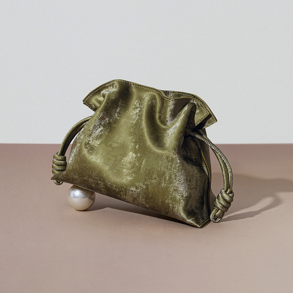 Nouveau sac porte-bonheur à cordon en cuir de vachette satiné chinois