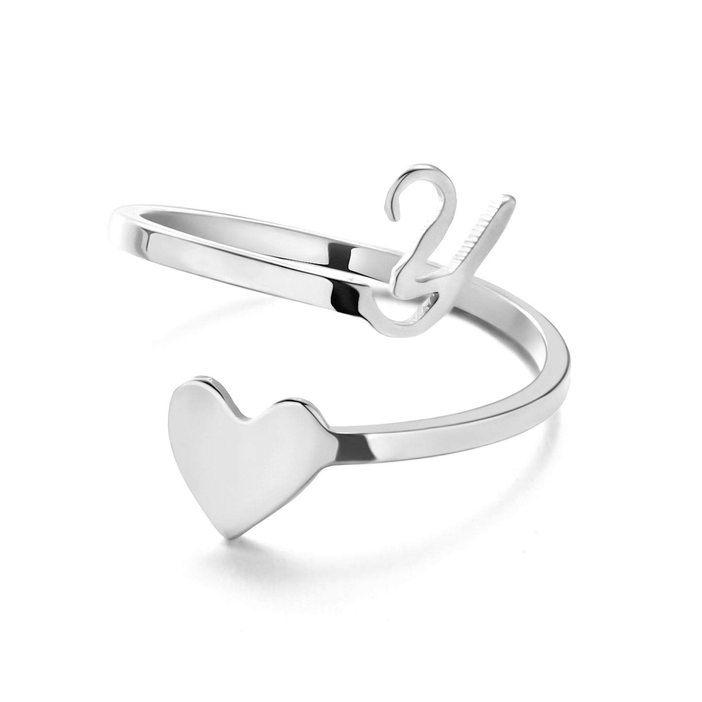 Simple Letter Three-dimensional Loving Heart With Opening Adjustable Ring