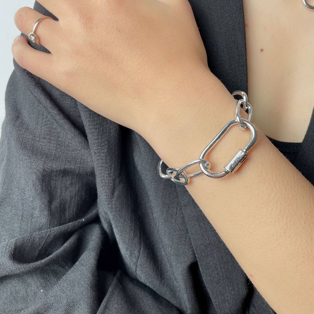 Simple Cross Thick Chain Necklace Bracelet Set Women
