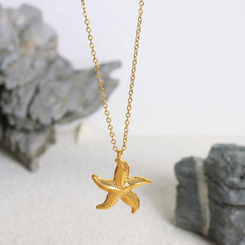 Collier de Niche Style vacances à la mode, pendentif étoile de mer, or 18 carats, ne se décolore pas