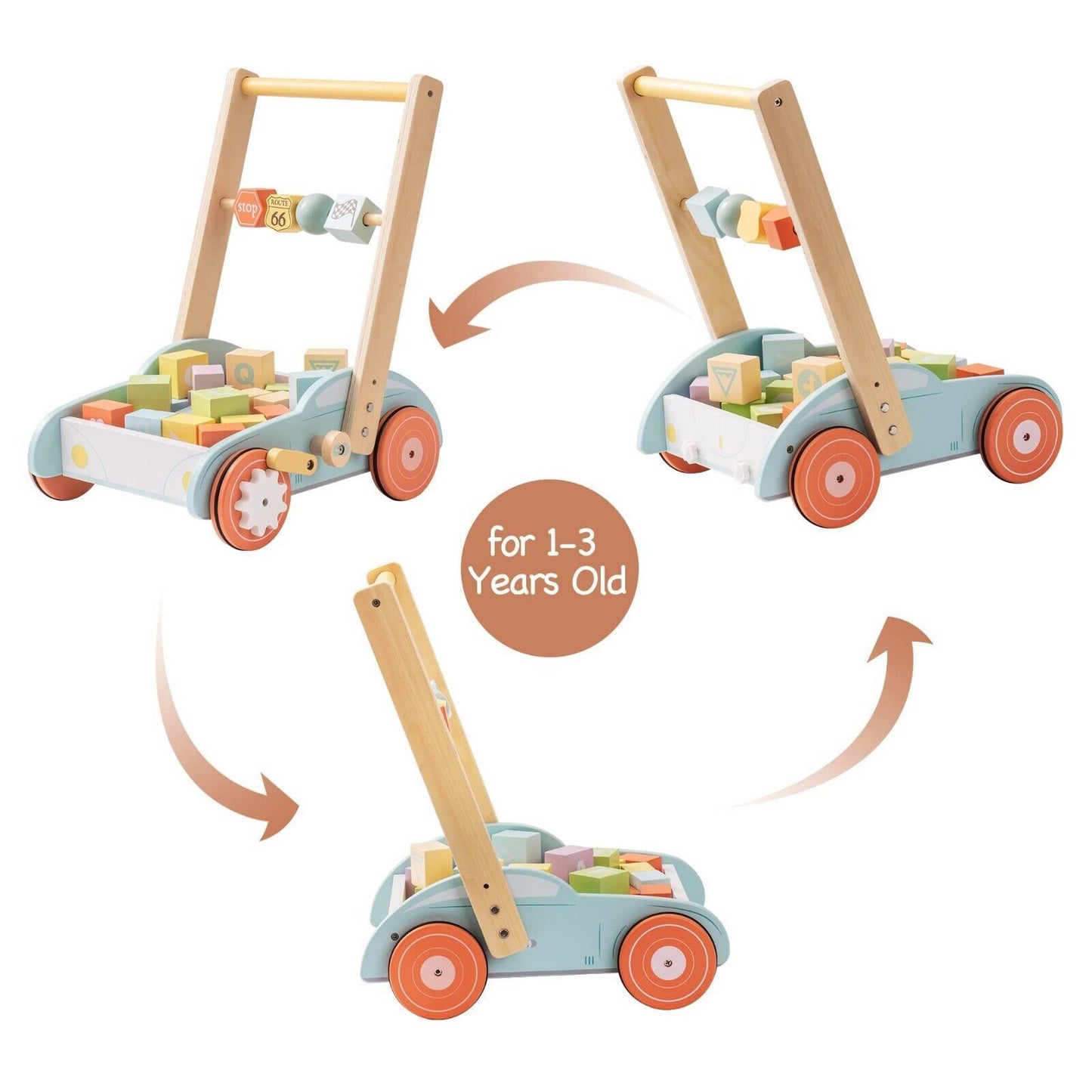 ROBUD Trotteur en bois avec panneau de signalisation ABC 123 cadeaux pour les tout-petits de 3 ans