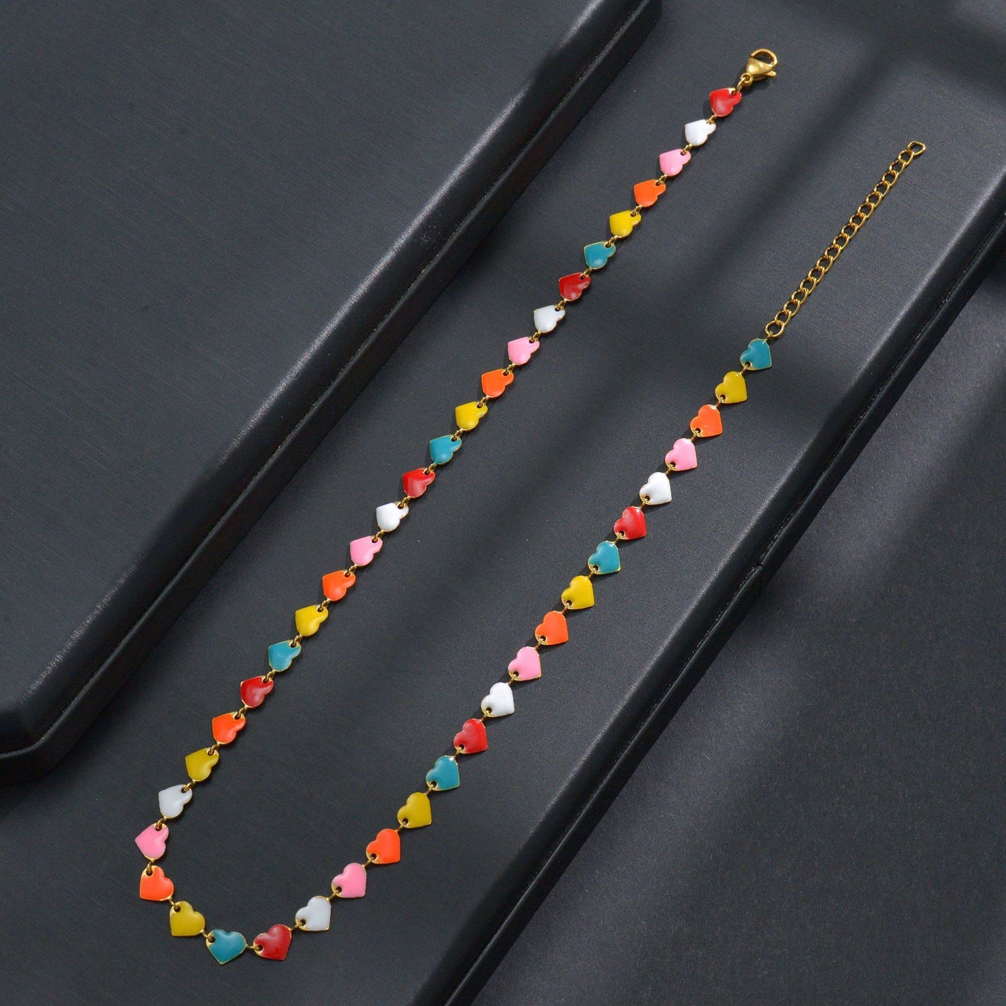 Collar de cadena con costura de tarjeta redonda, corazón de aceite Fengcai Simple, Partysu japonés y coreano