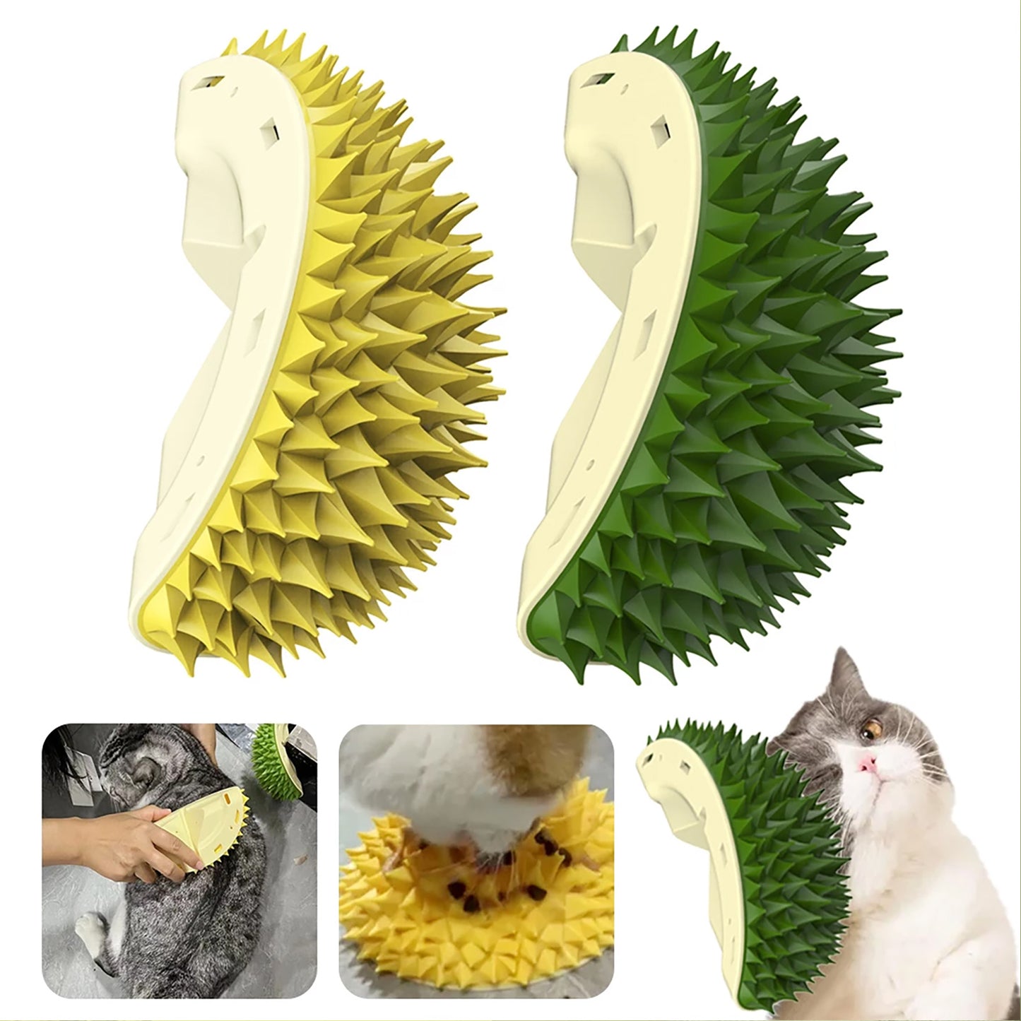 Brosse pour chat en durian, auto-toiletteur pour chien et chat, peignes de massage pour coins muraux, molaires en forme de durian, jouets pour manger lentement, outil de massage multifonctionnel pour animaux de compagnie, dents propres, jouets sains