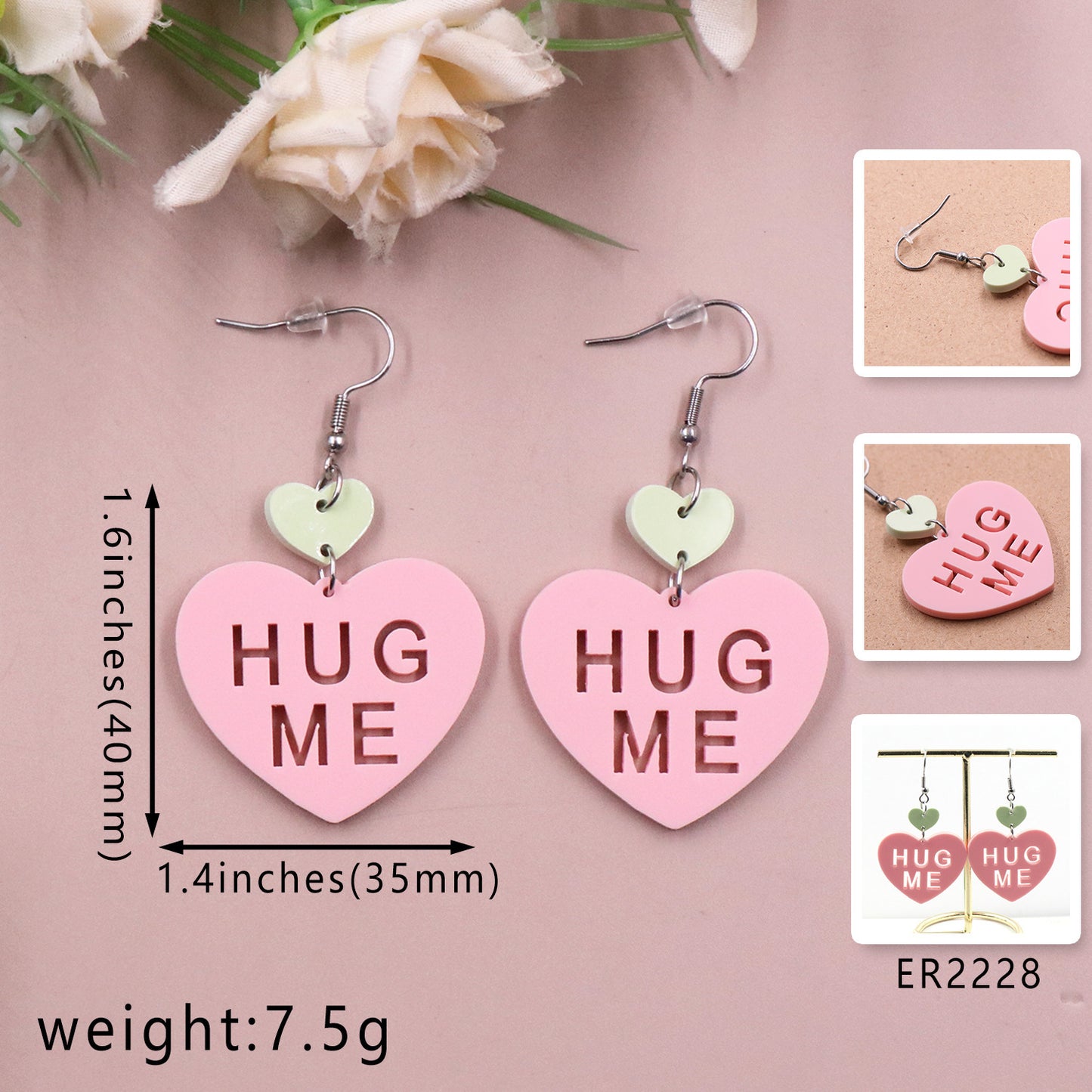 Mode amour lettre saint valentin cadeau mignon acrylique boucles d'oreilles bijoux