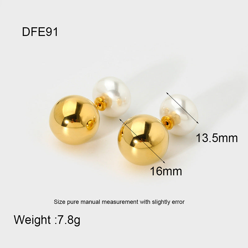 Pendientes de perlas redondas de moda de todo fósforo de acero inoxidable en forma de C