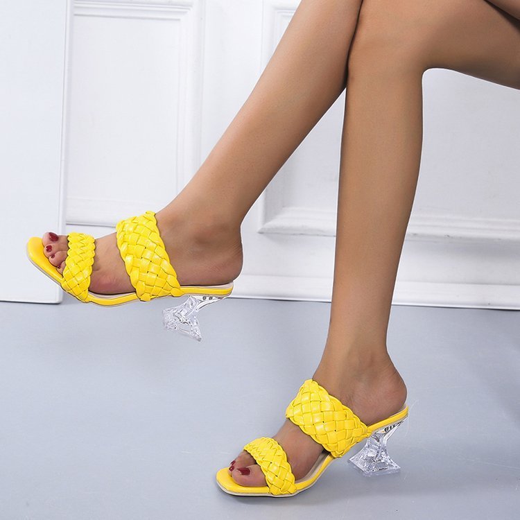 Crystal Heel High Heel Slippers Women's Cross-shaped