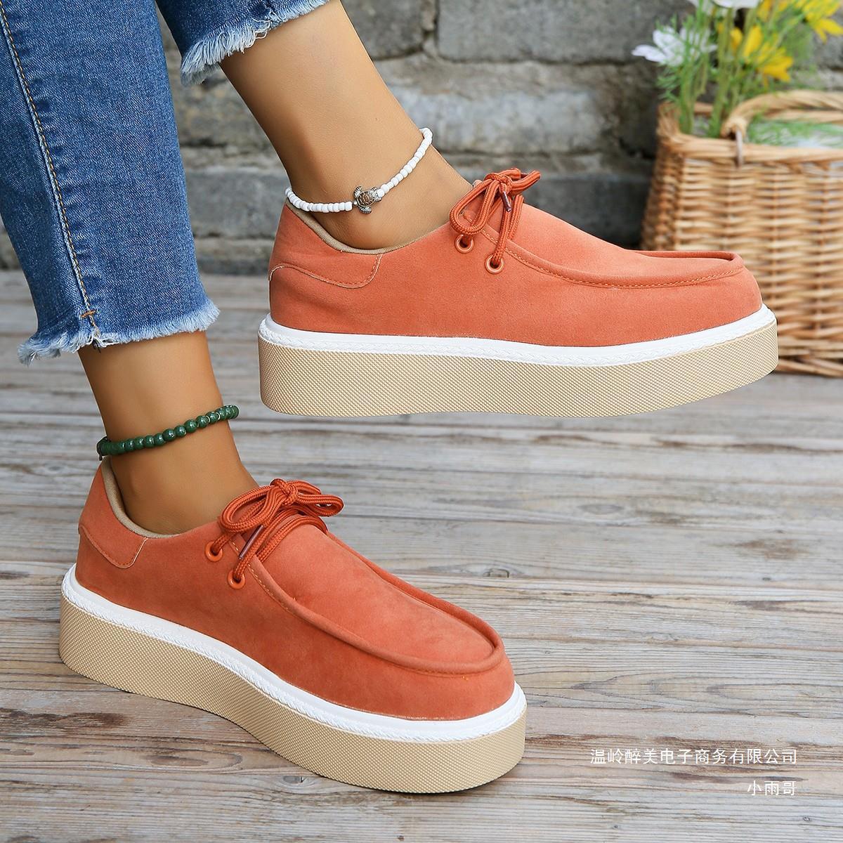 Zapatos de plataforma con cordones y punta redonda retro de moda para mujer