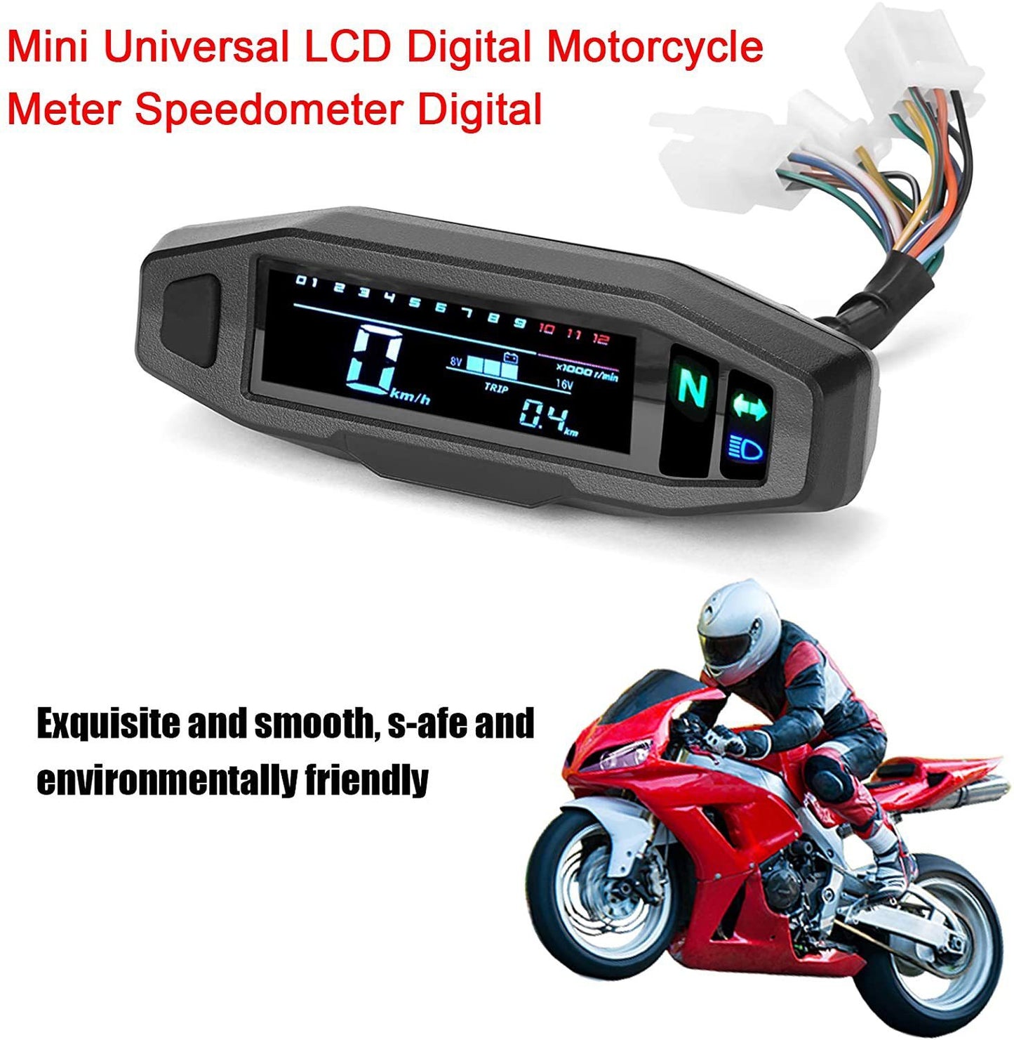 Motorcycle Mini HD Speedometer Speed Oil Gauge Adjustable LCD