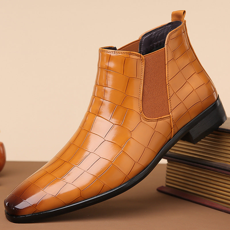 Bottines Chelsea pour hommes, chaussures montantes en cuir brillant, 48