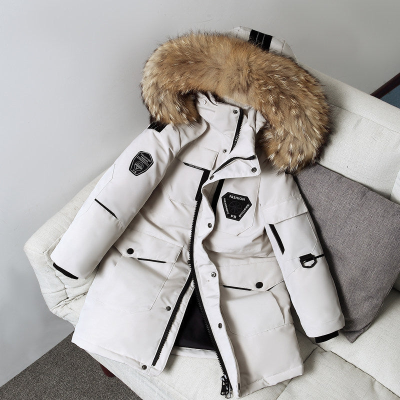 Doudoune enfant garçon mi-longue épaississement grande taille col fourrure manteau