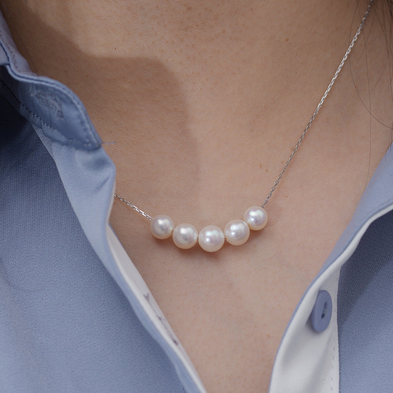 Perle d'eau douce 6-7mm, cercle parfait, lumière forte, pendentif à défauts fins, collier de Style sourire en argent S925