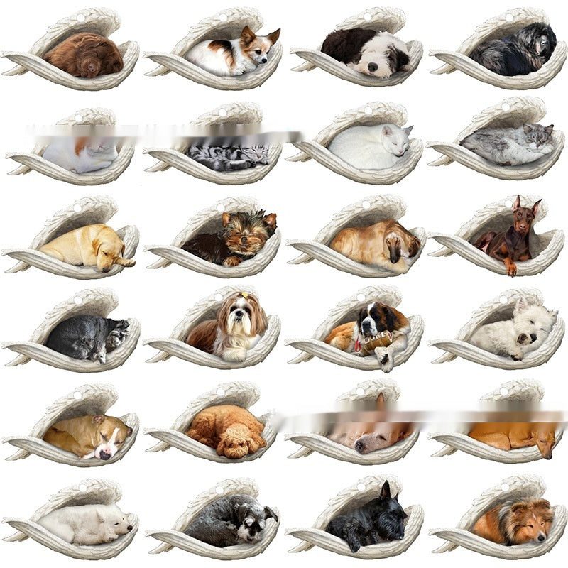 New Unique Dogs And Cats Sleeping Angel Pendant Car Key Ring