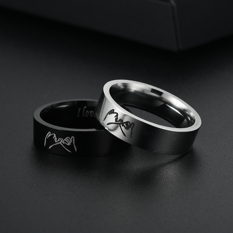 Bague de couple de couple de niche simple en acier titane