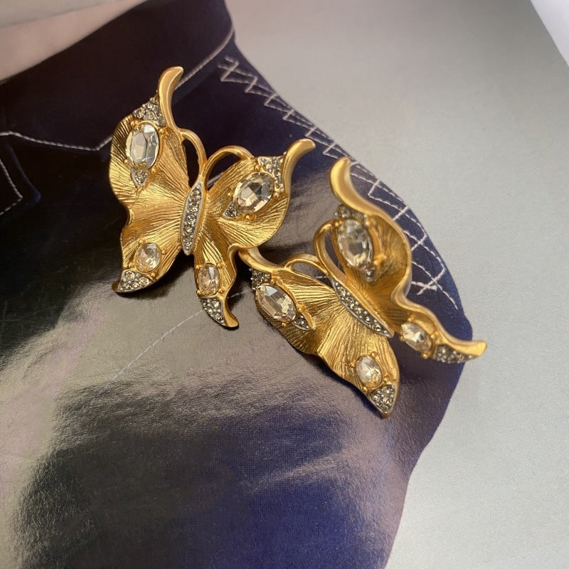 Autumn And Winter New Advanced Two-tone Craft Retro Gold Drawing Butterfly Studs