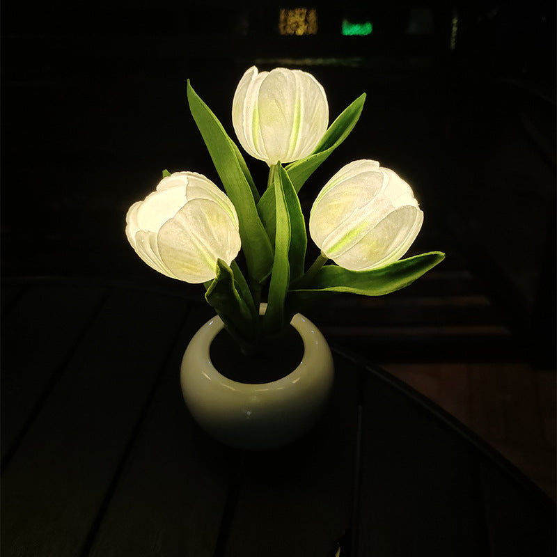 Lámpara LED de noche de tulipán, lámpara de mesa de flores de simulación, decoración de la habitación del hogar, lámpara de ambiente, regalo romántico en maceta para luces LED de oficina