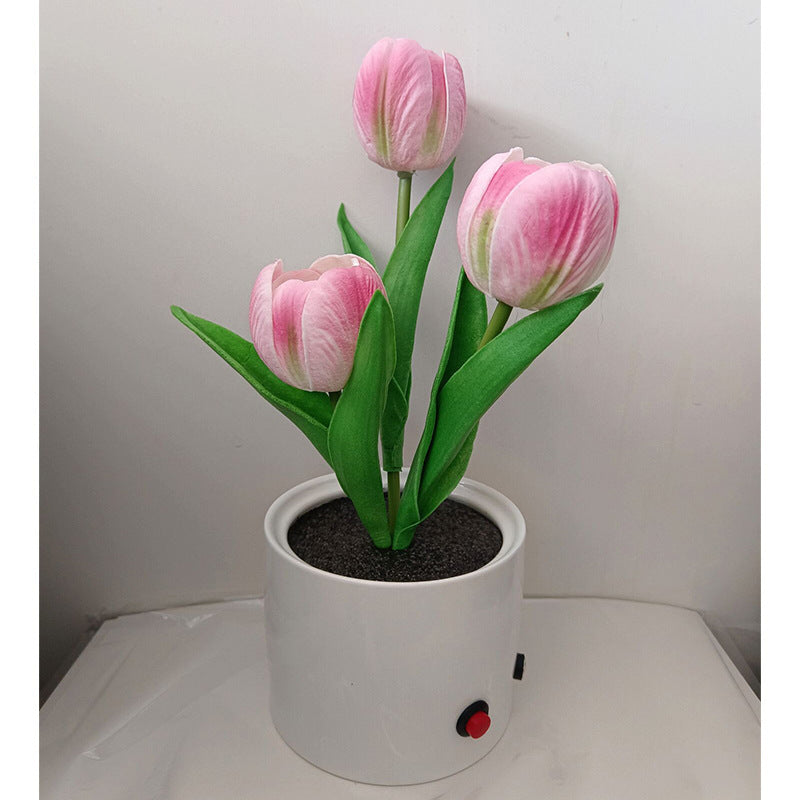 Lámpara LED de noche de tulipán, lámpara de mesa de flores de simulación, decoración de la habitación del hogar, lámpara de ambiente, regalo romántico en maceta para luces LED de oficina