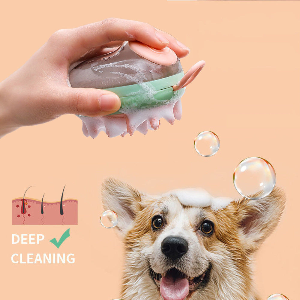 Nouveau 2 en 1 animal de compagnie chat chien nettoyage bain Massage shampooing distribution de savon brosse de toilettage fournitures pour animaux de compagnie