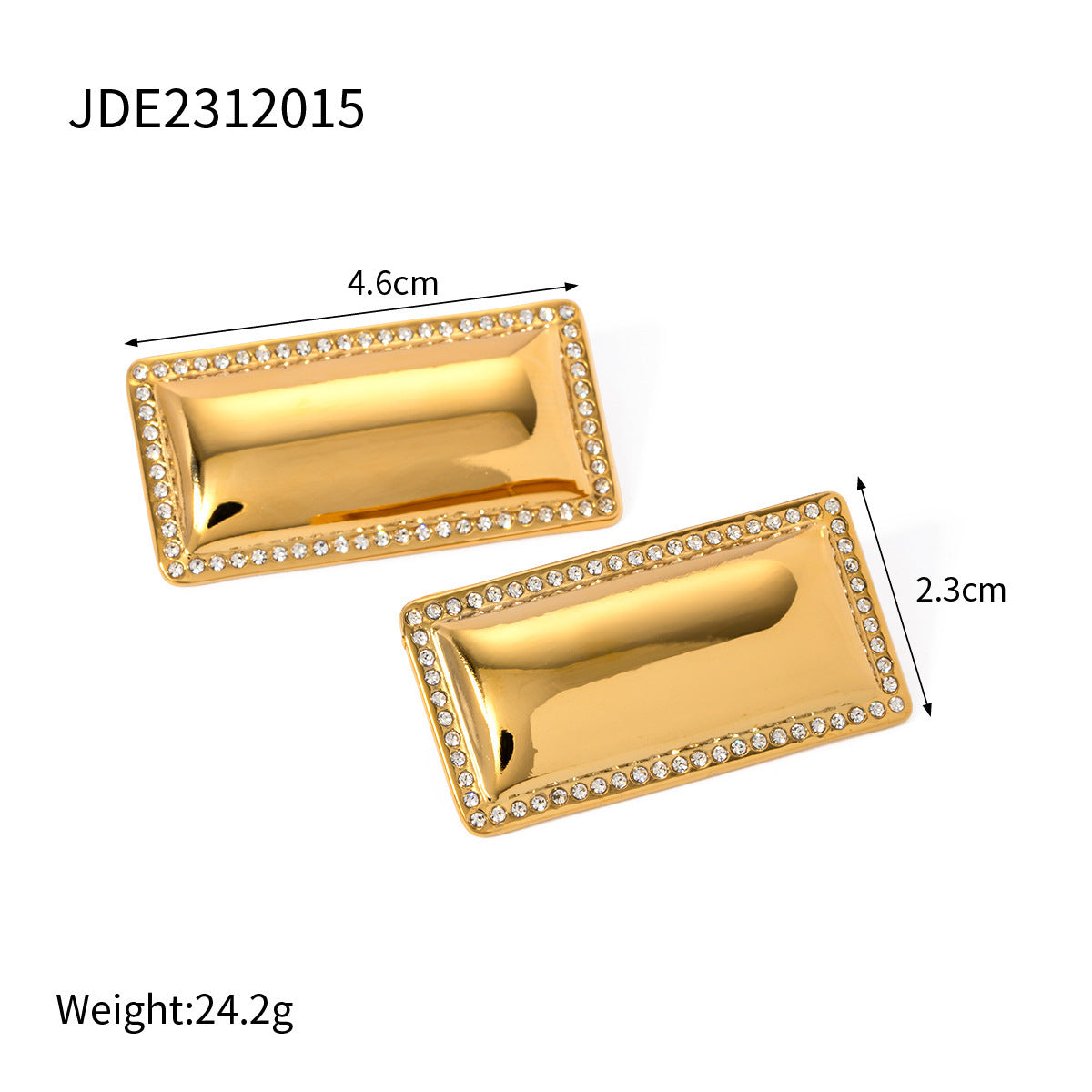 Boucles d'oreilles rectangulaires brillantes incrustées de diamants en acier inoxydable, ornement de personnalité